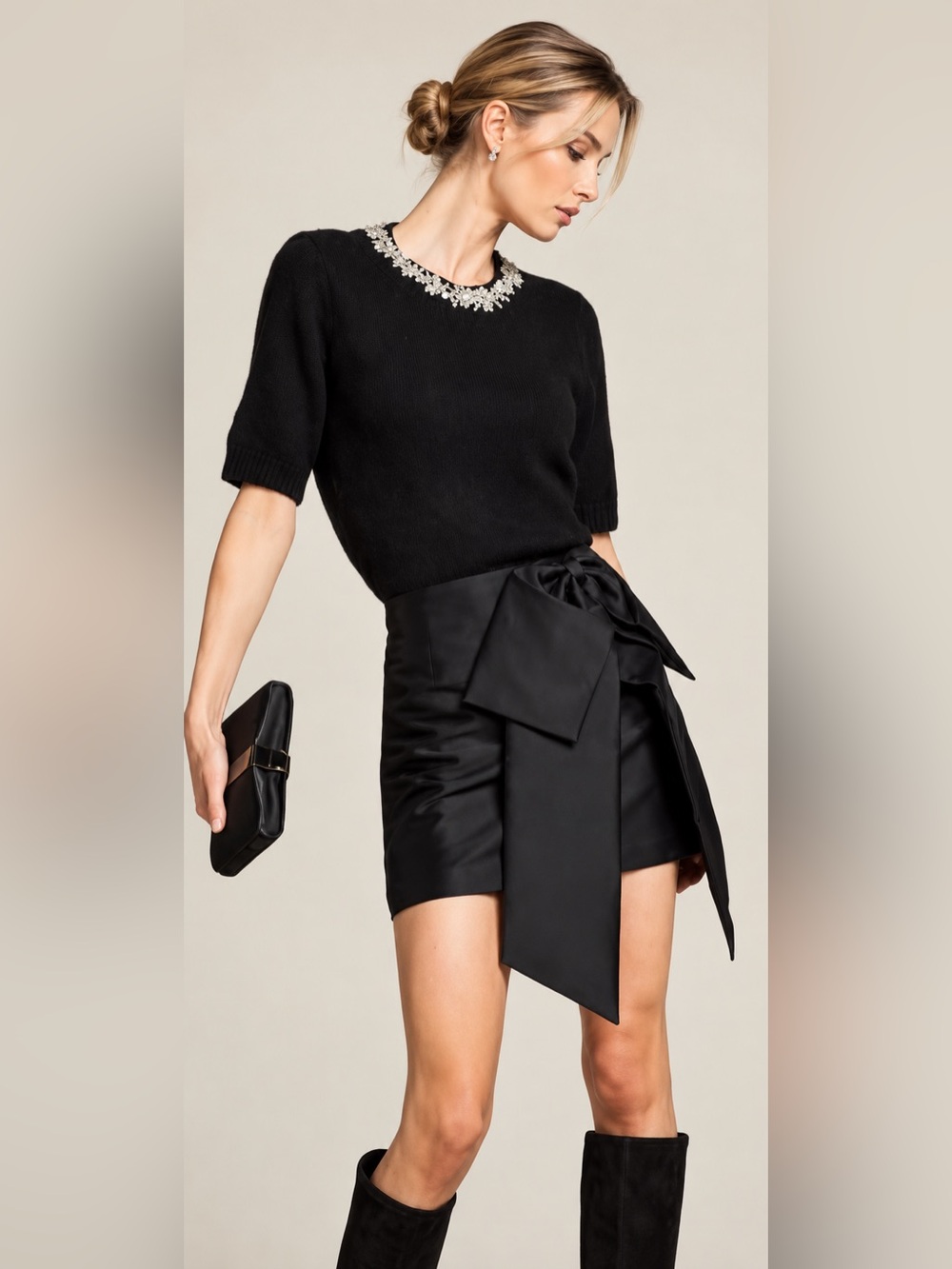 NWT Antonio Melani Antoinette Stretch Mikado Bow Mini A-Line Skirt Size 8